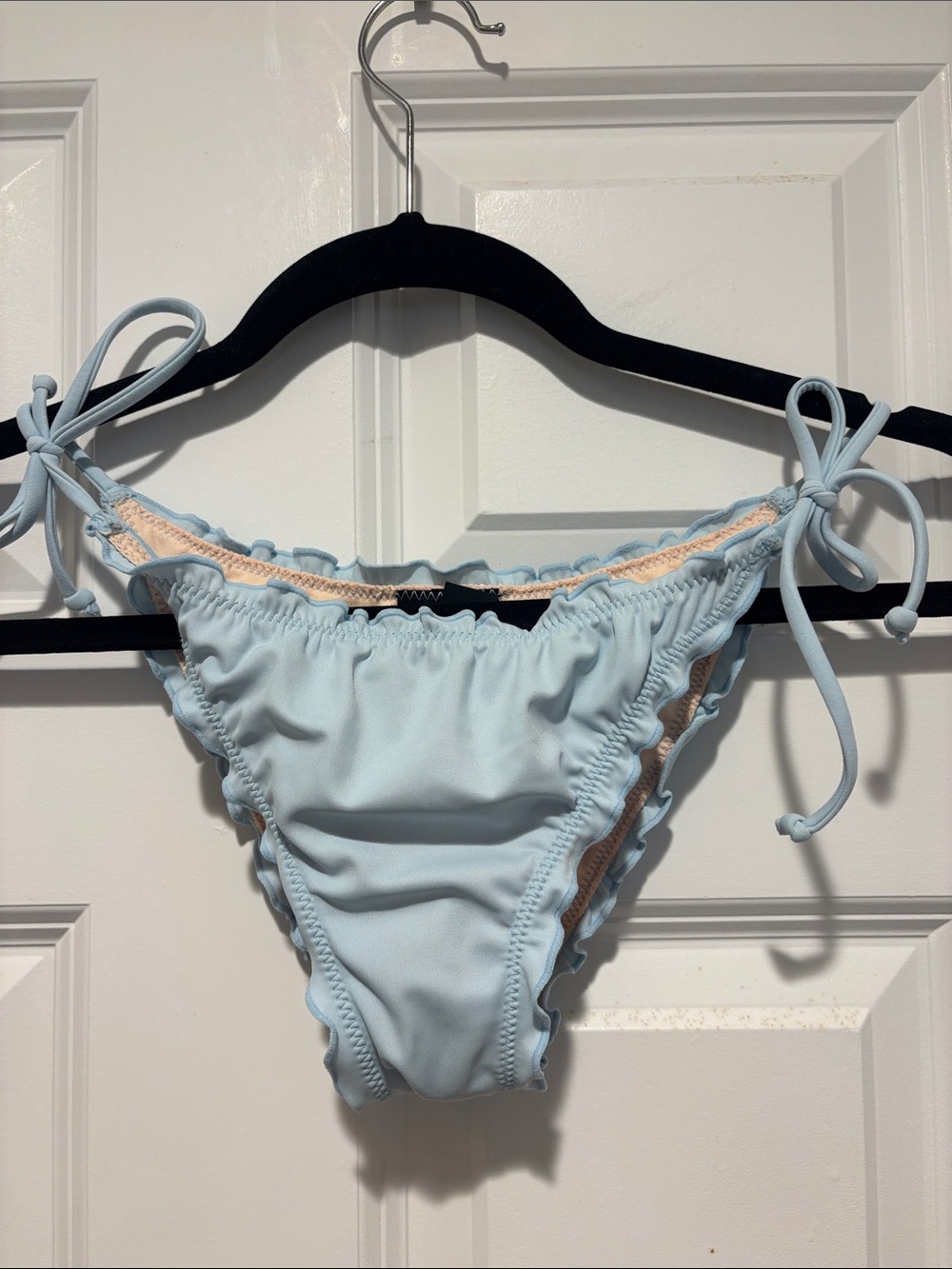 Light Blue Ruffle Tie-Side Bikini Bottoms